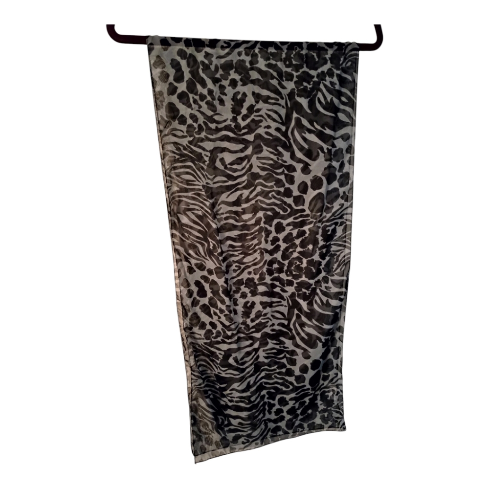 Abstract Animal Print Scarf, Gray and Black, Women's, Pre-owned